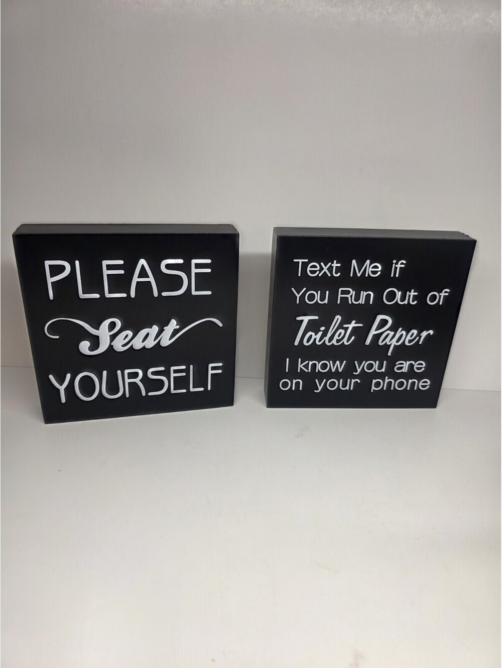 Farmhouse Wooden Bathroom Art, 2 Funny Wall Plaques, Black
